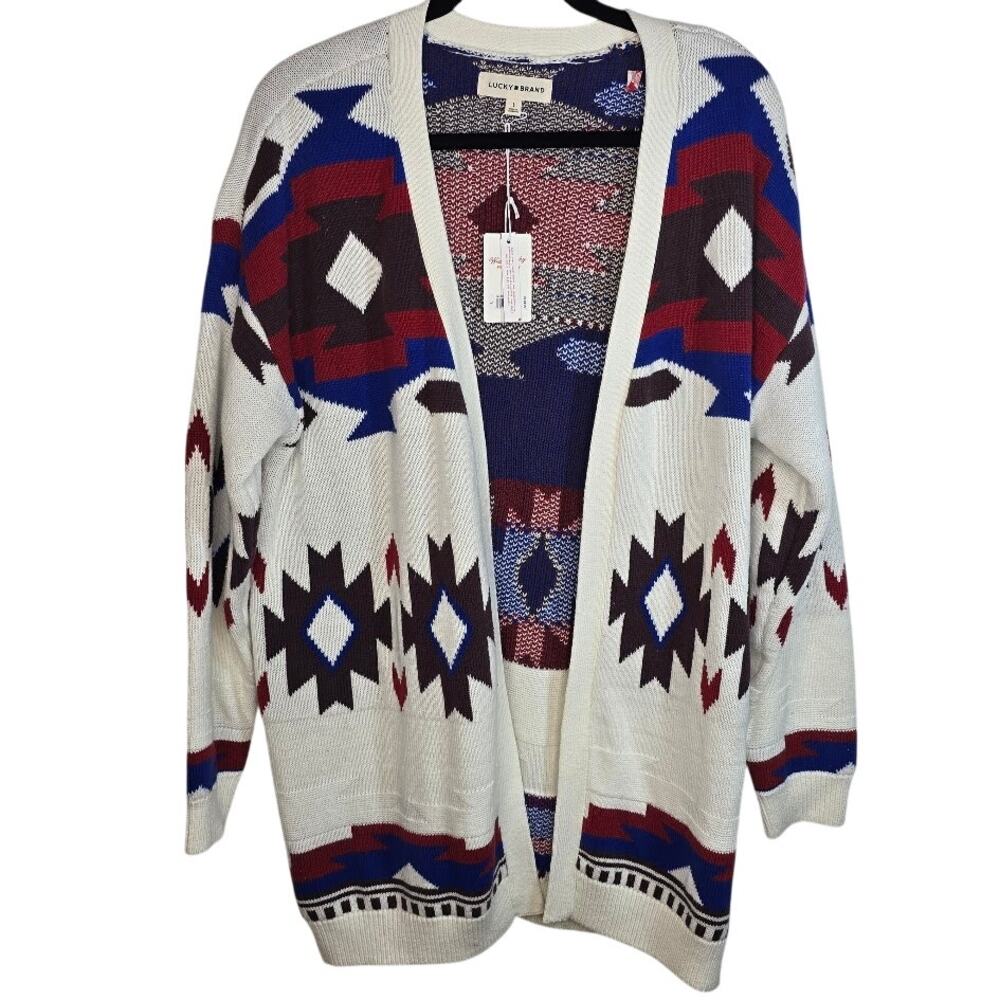 Lucky Brand Aztec Print Open Front Western Rodeo Boho Cardigan Womens Size L